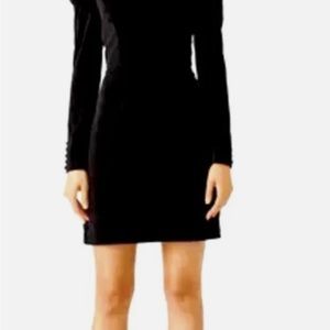 Jill Stuart midnight black velvet midi dress with velvet button cuffs